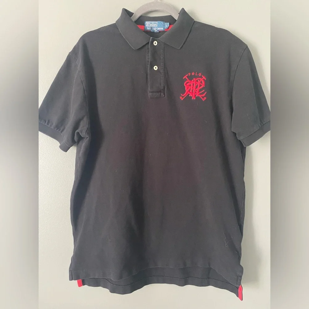 Polo Ralph Lauren Shirt Polo Mens L Black Red Crossed Mallet RPLC Crest